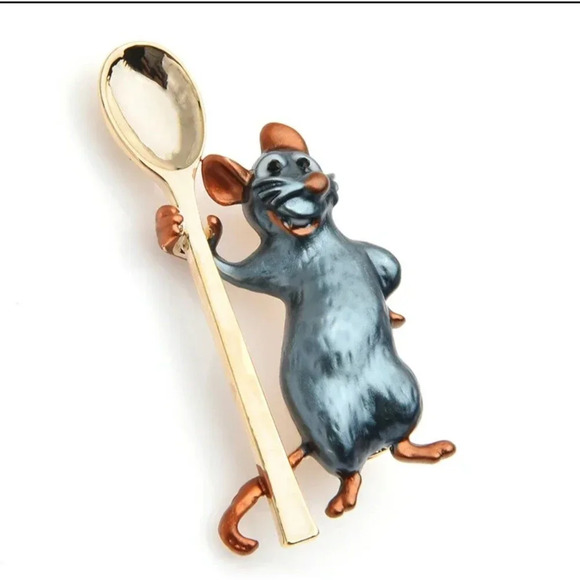 Unbranded Jewelry - Cute Mouse with Spoon Brooch Silver Tone Whimsical Animal Jewelry Gift